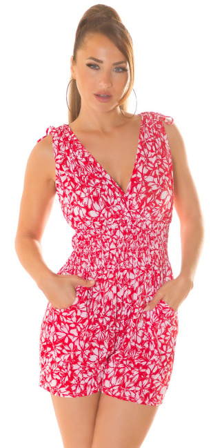 Summer Jumpsuit with V-Neck & floral Print Red